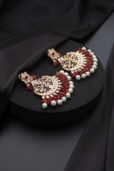 Mihira Red Polki Chandbali Earrings