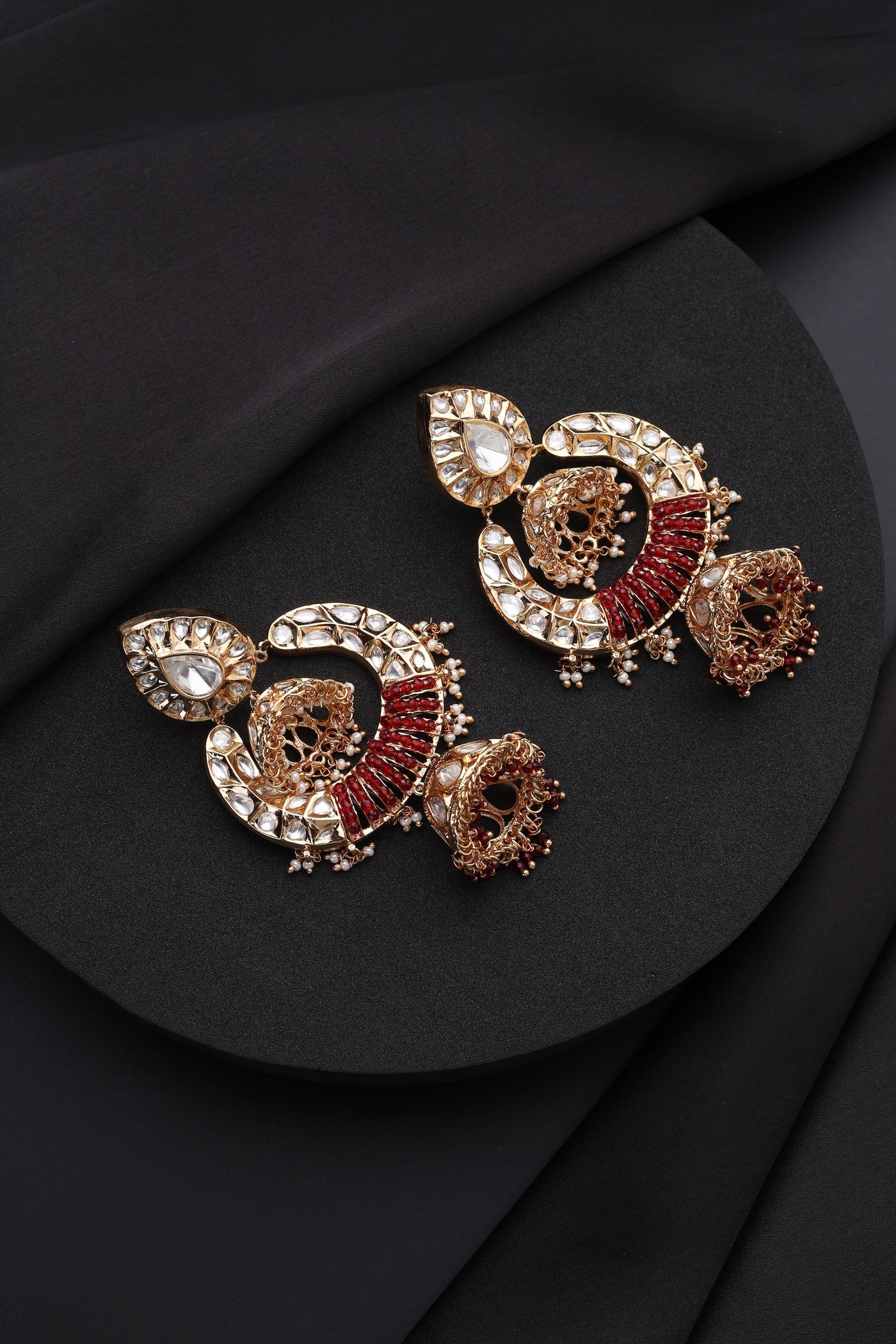 Eira Red Polki Chandbali Earrings