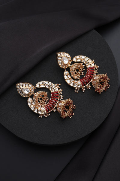 Eira Red Polki Chandbali Earrings
