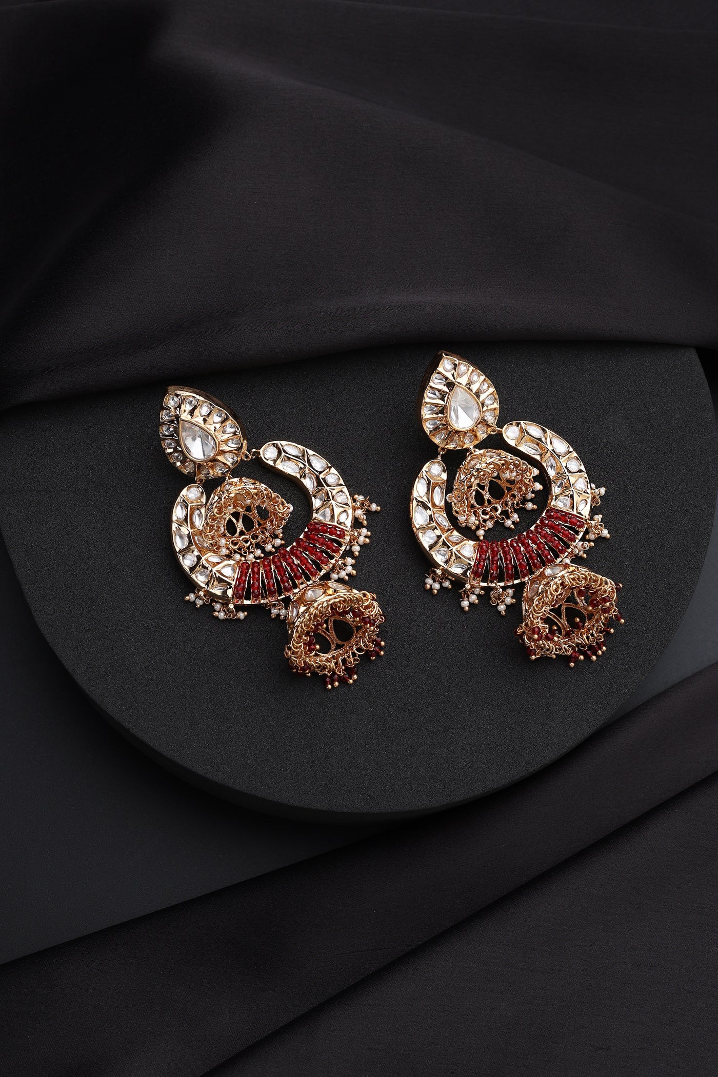 Eira Red Polki Chandbali Earrings
