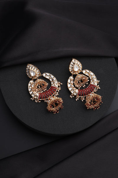 Eira Red Polki Chandbali Earrings