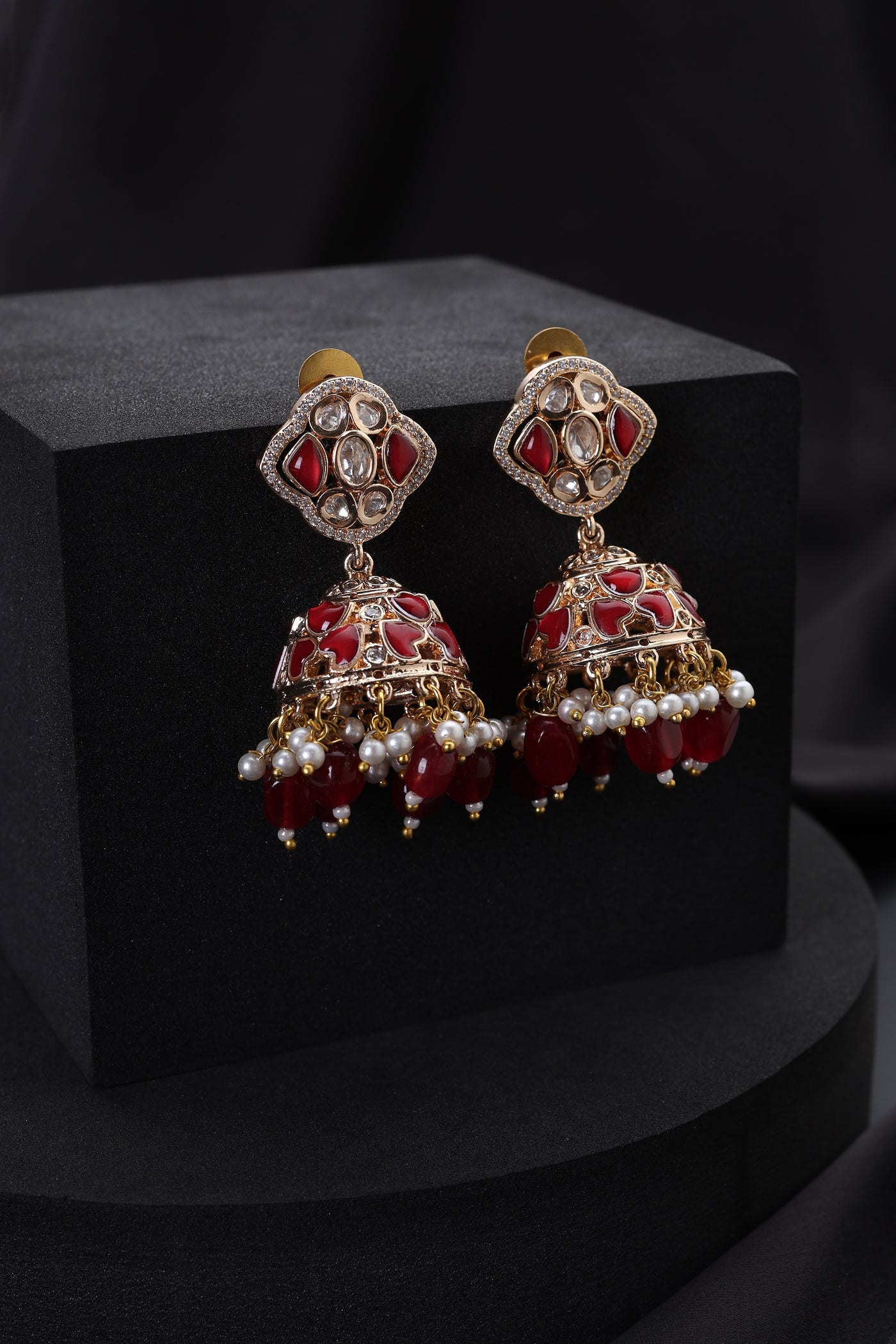 Sajani Red Polki Jhumka Earrings