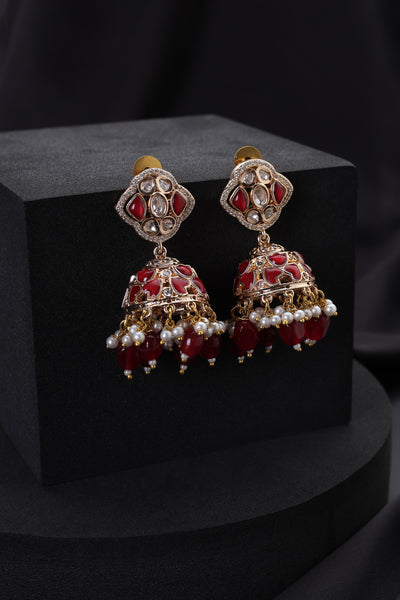 Sajani Red Polki Jhumka Earrings