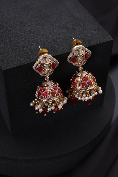 Sajani Red Polki Jhumka Earrings