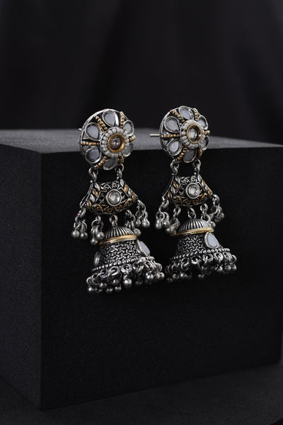 Kanishka Silver Kundan Jhumka Earrings