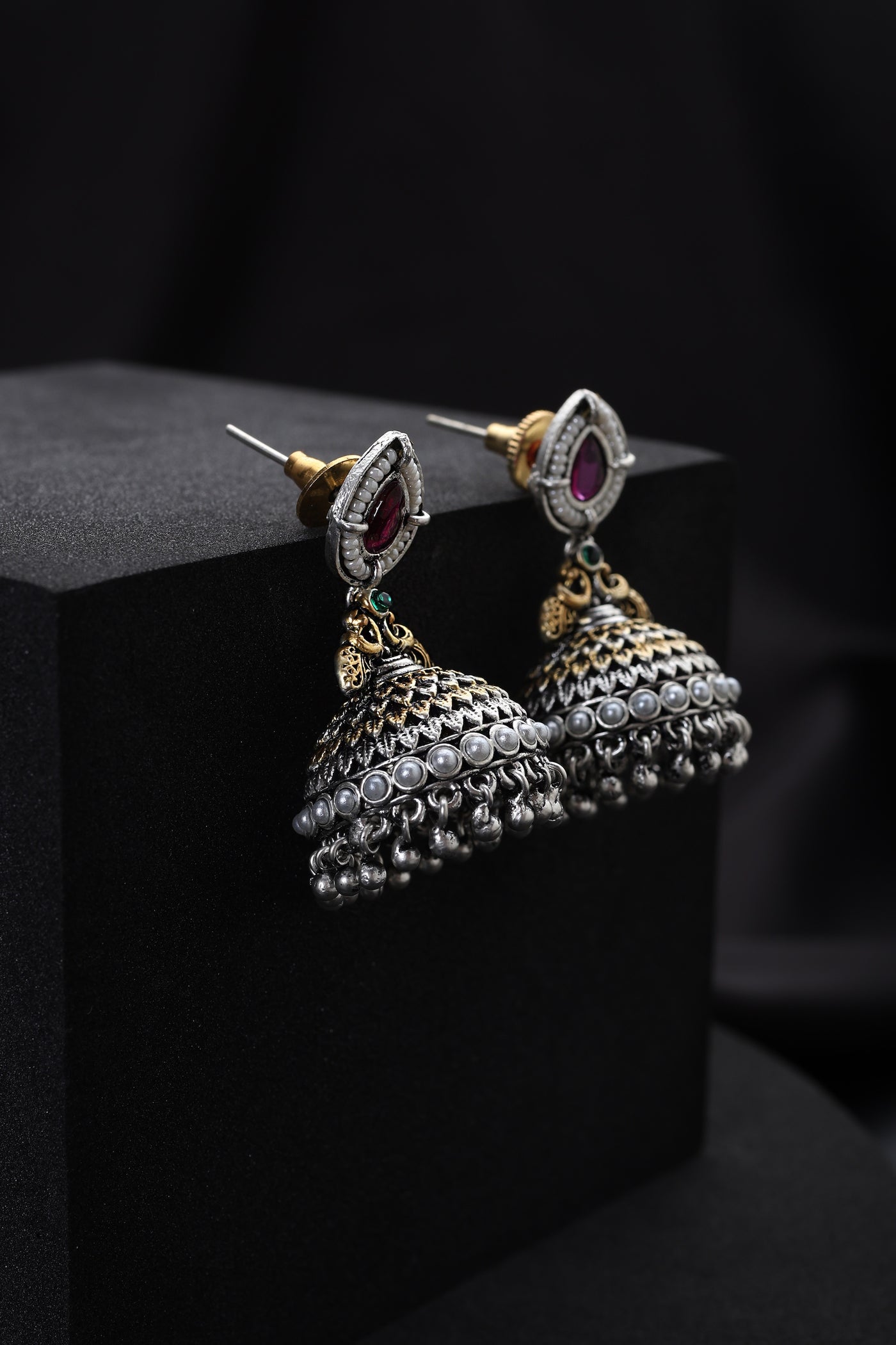 Mehulika Red Kundan Jhumka Earrings