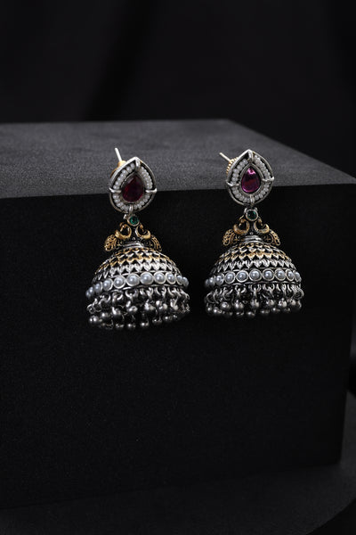 Mehulika Red Kundan Jhumka Earrings