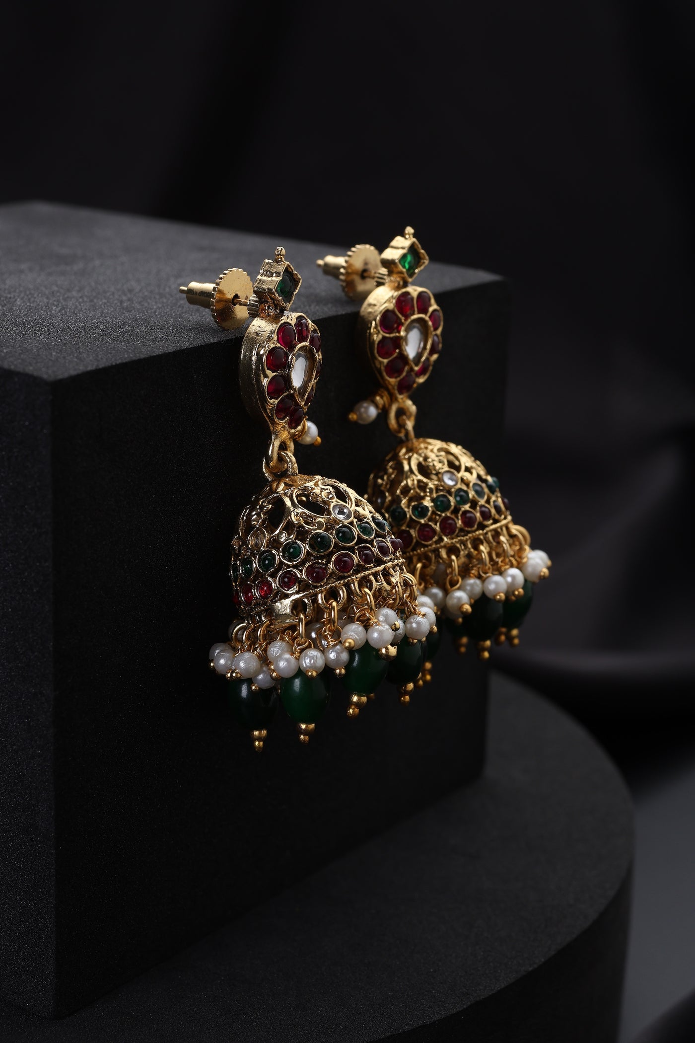 Vaani Multicolour Temple Jhumka Earrings