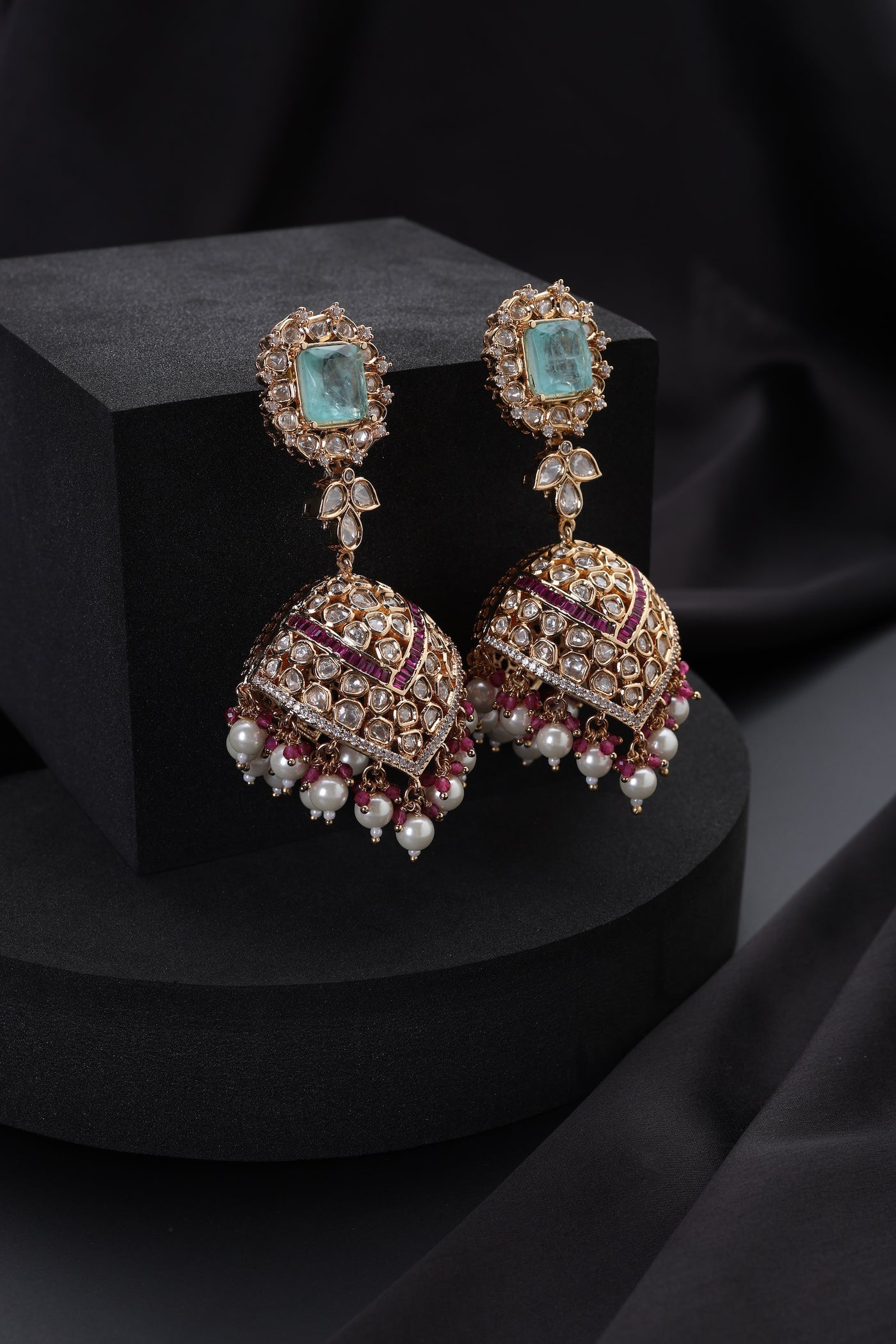 Ishira Multicolour Polki Jhumka Earrings