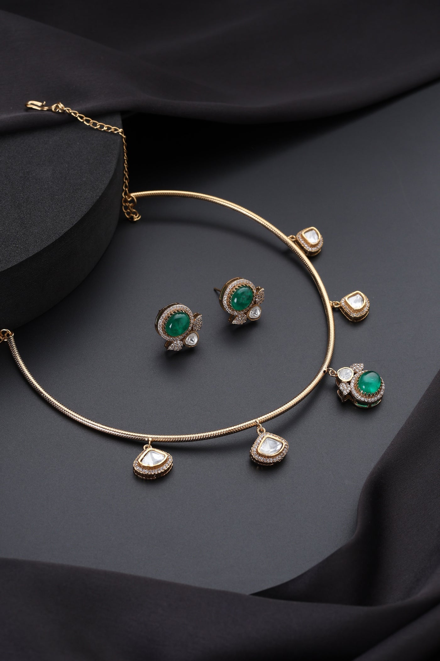 Divyam Emerald and Polki Hasli Set