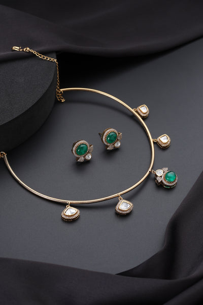 Divyam Emerald and Polki Hasli Set