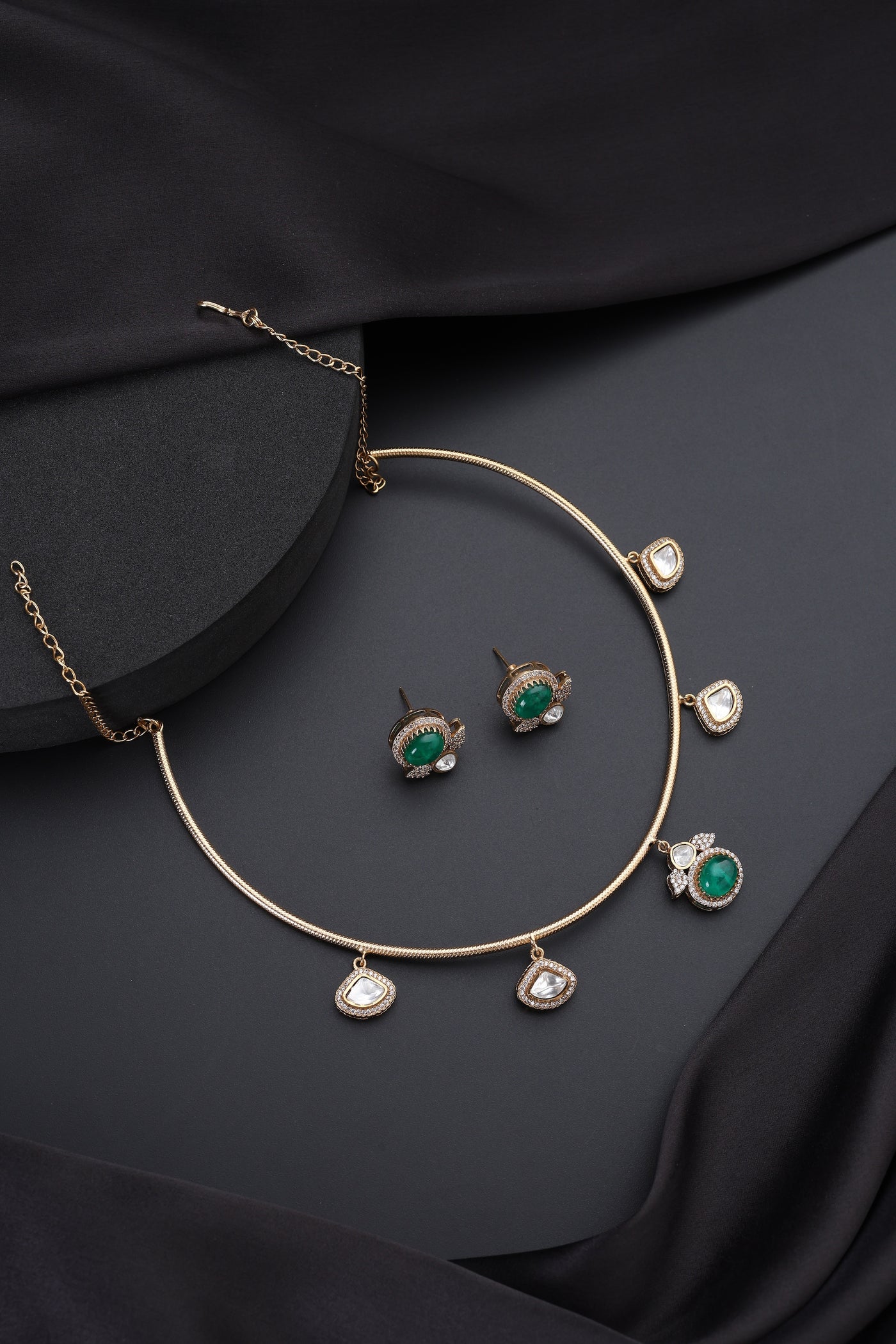 Divyam Emerald and Polki Hasli Set