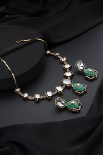 Prema Emerald and Polki Hasli Necklace Set