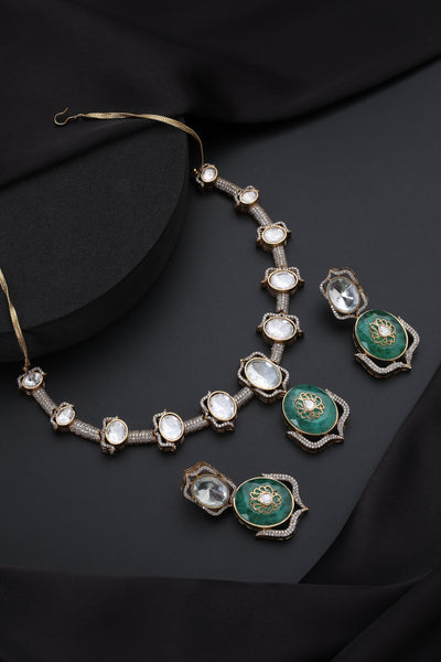 Prema Emerald and Polki Hasli Necklace Set