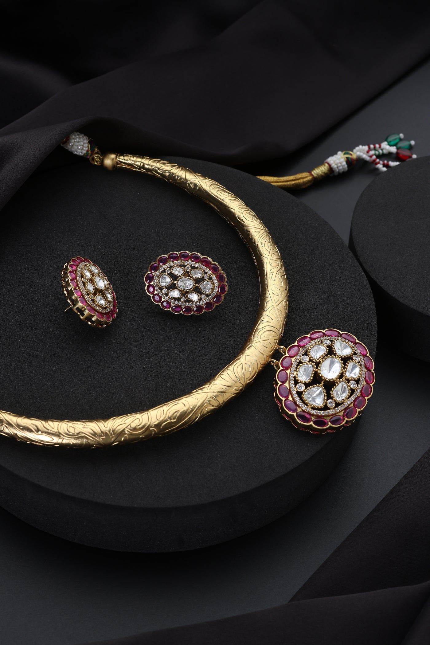 Padma Ruby and Polki Hasli Set