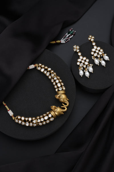 Gajh Gold Polki Necklace Set
