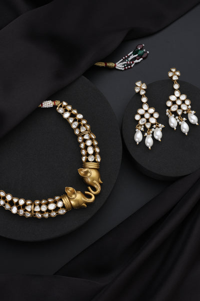 Gajh Gold Polki Necklace Set