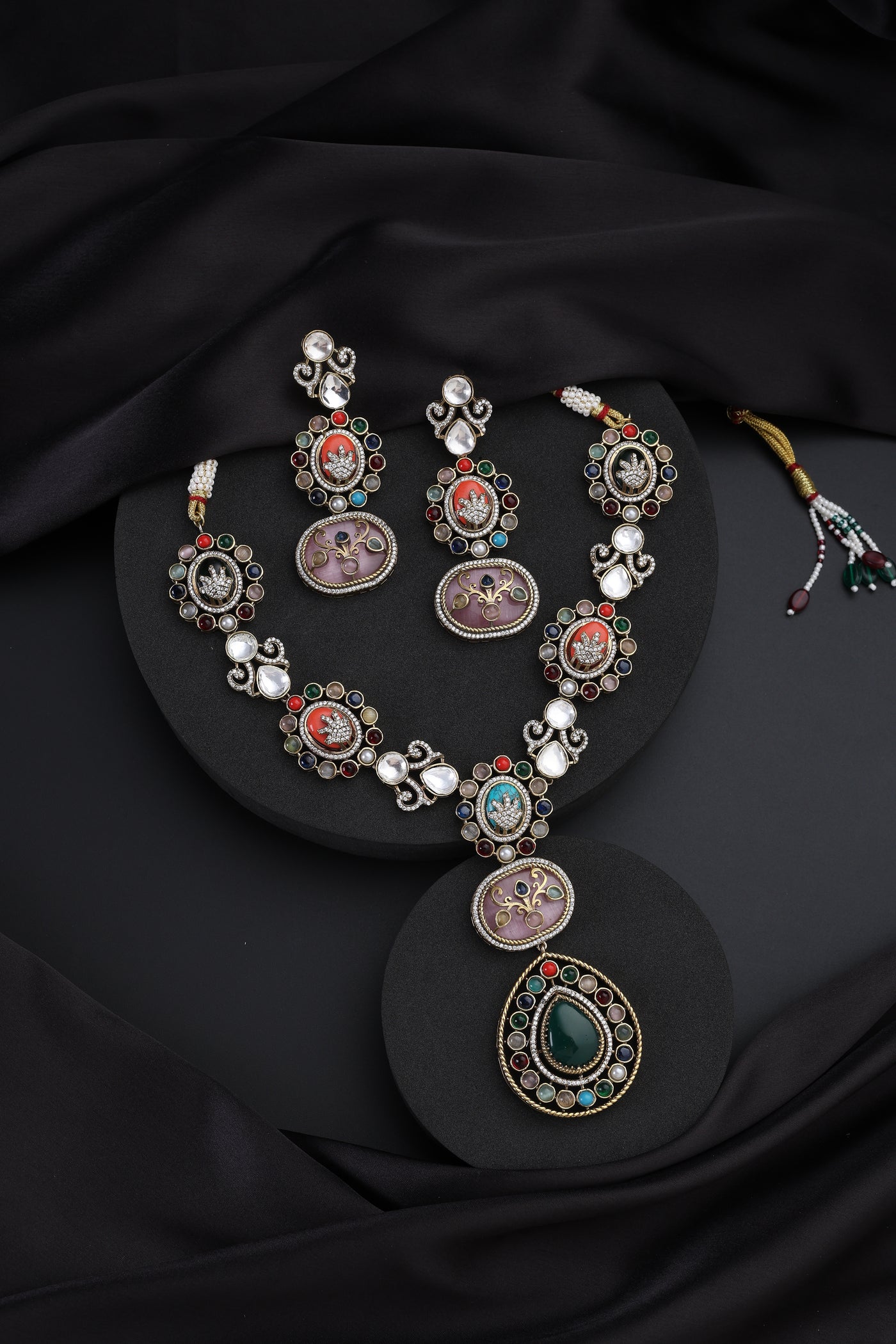 Savya Multicolour Polki Long Necklace Set