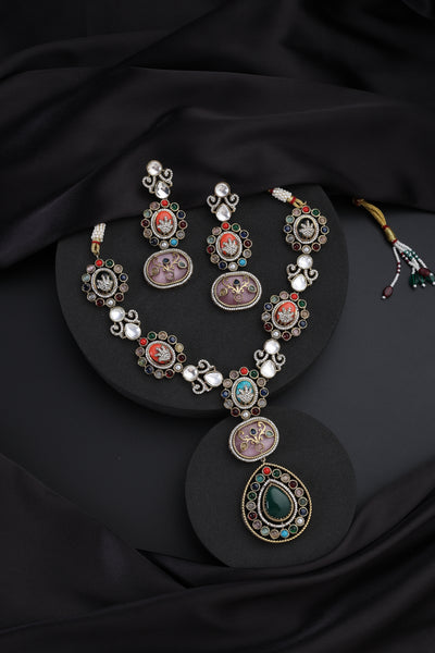 Savya Multicolour Polki Long Necklace Set