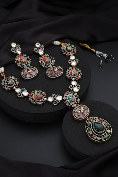 Savya Multicolour Polki Long Necklace Set
