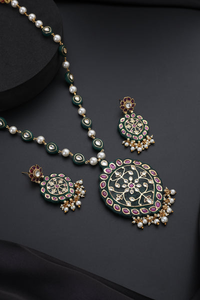 Azha Green Polki Inlay Necklace Set