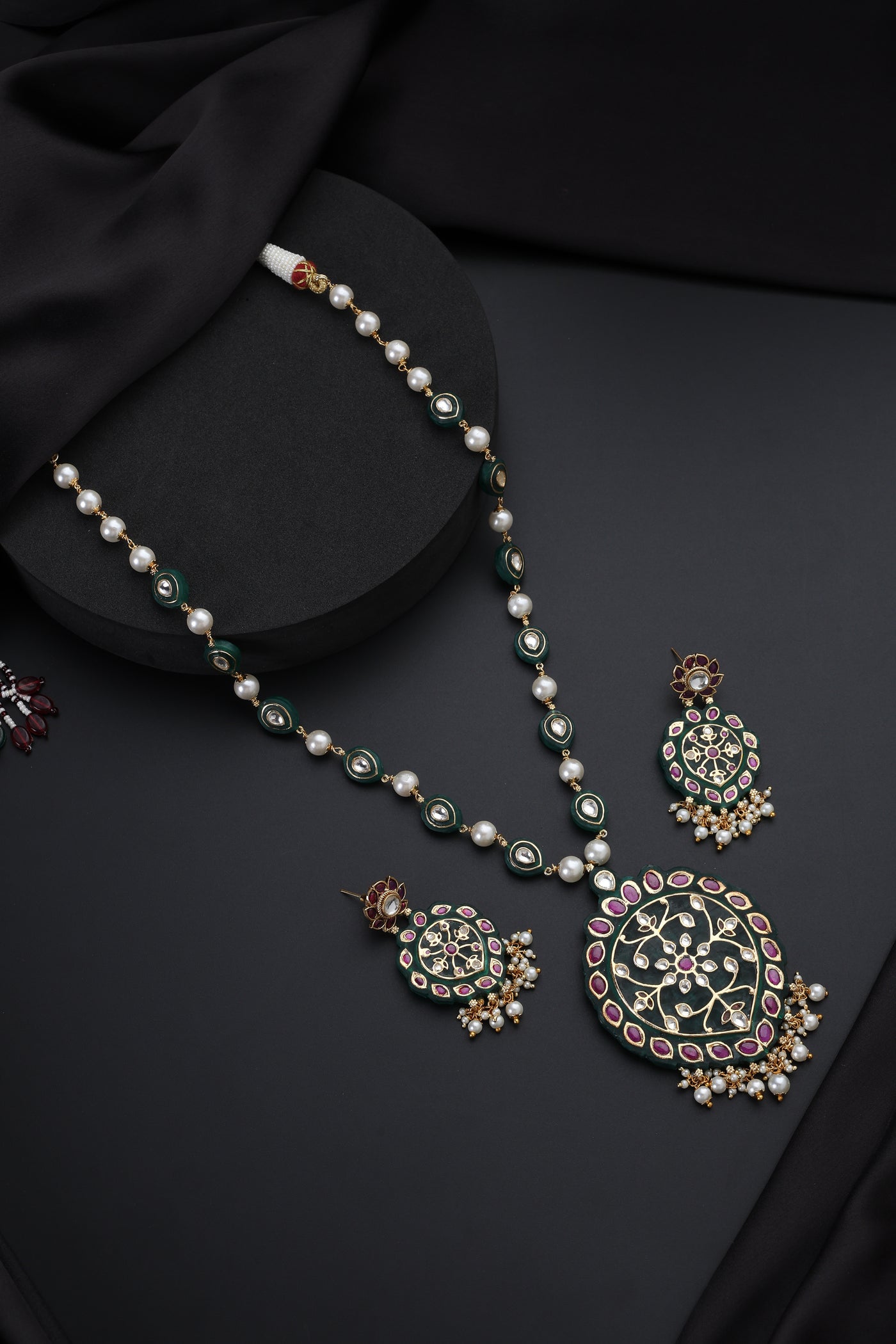 Azha Green Polki Inlay Necklace Set