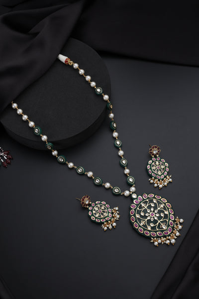 Azha Green Polki Inlay Necklace Set