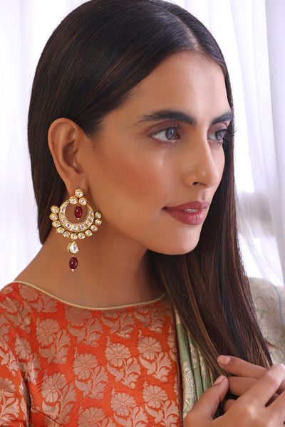 Akansha Red Kundan Chandbali Earrings