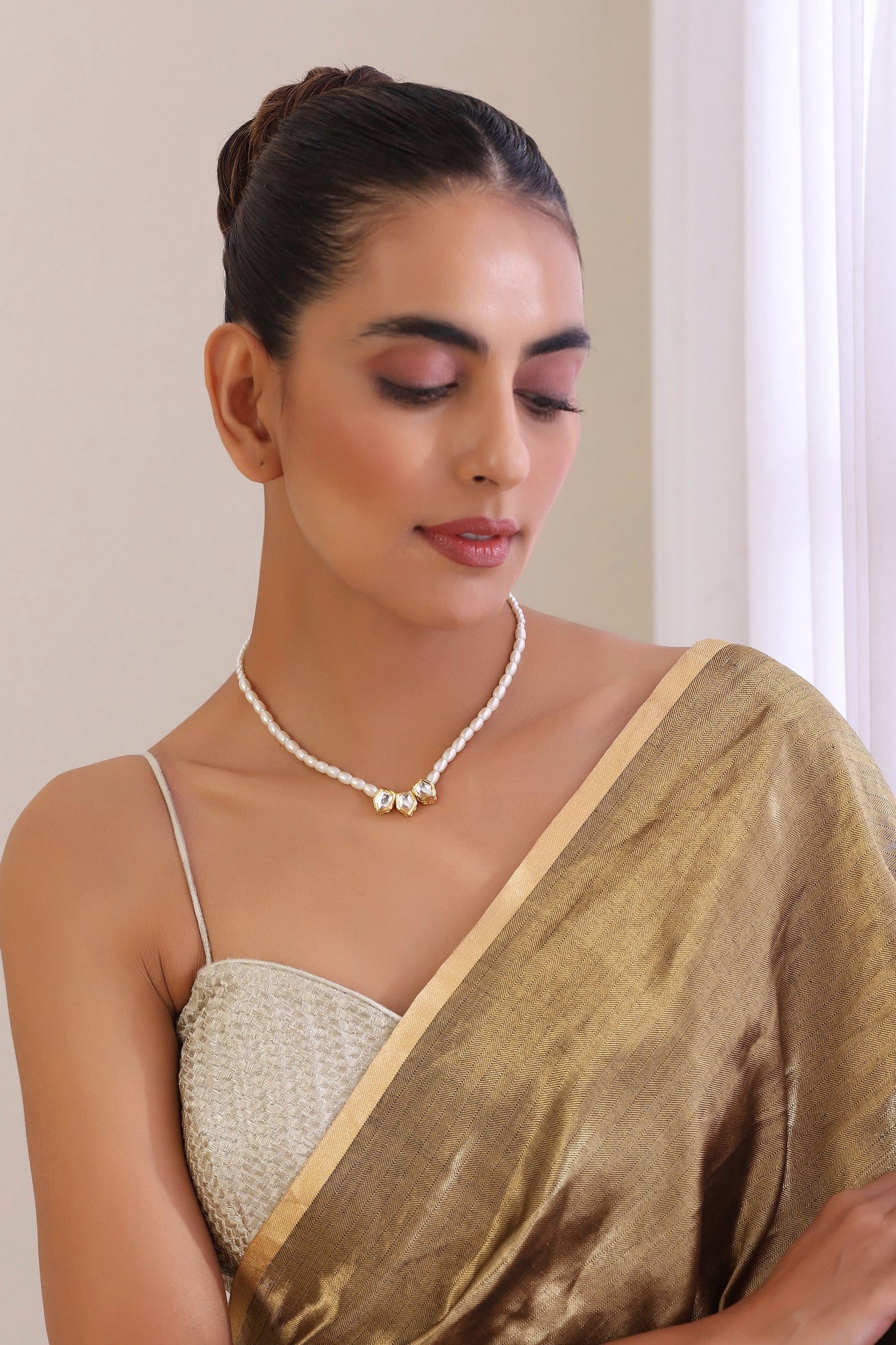 Kirti White Kundan and Pearl Necklace
