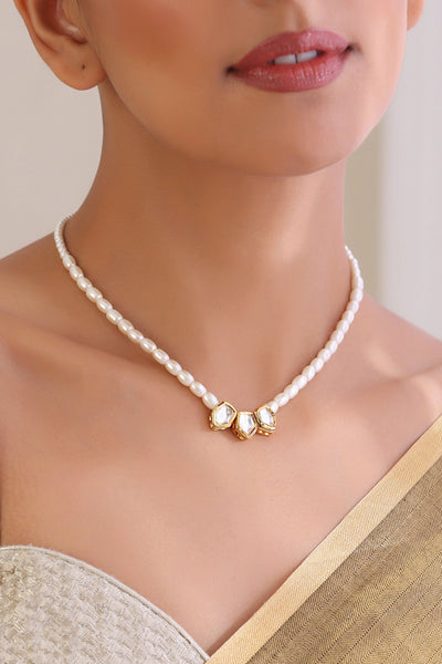 Kirti White Kundan and Pearl Necklace