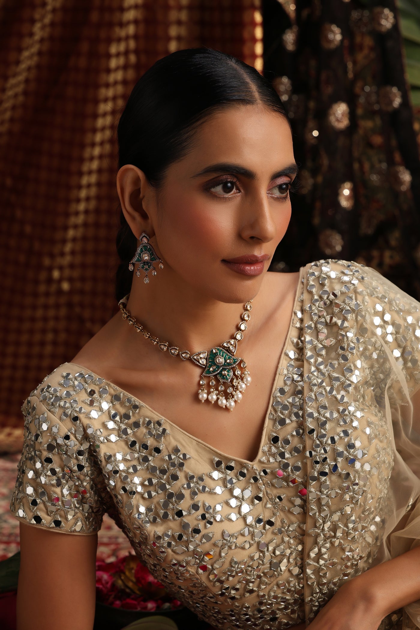 Awali Green Polki Pendant Necklace Set