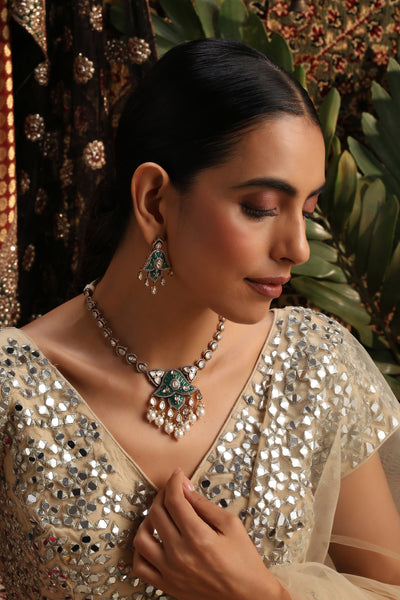 Awali Green Polki Pendant Necklace Set