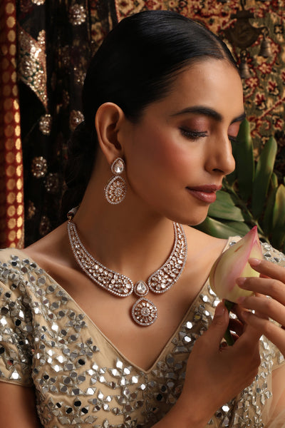 Aashvi Rose Gold Polki Necklace Set