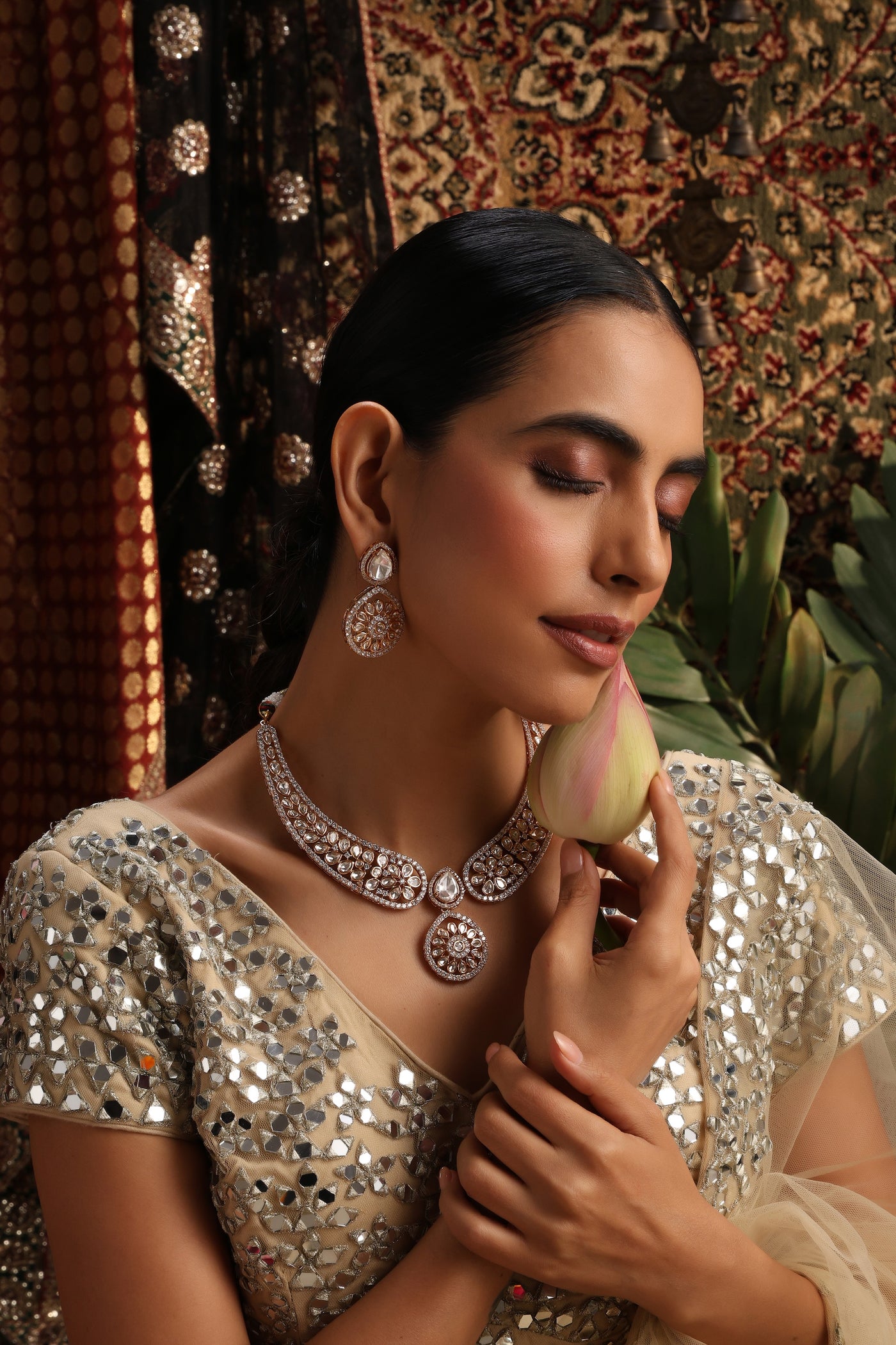 Aashvi Rose Gold Polki Necklace Set