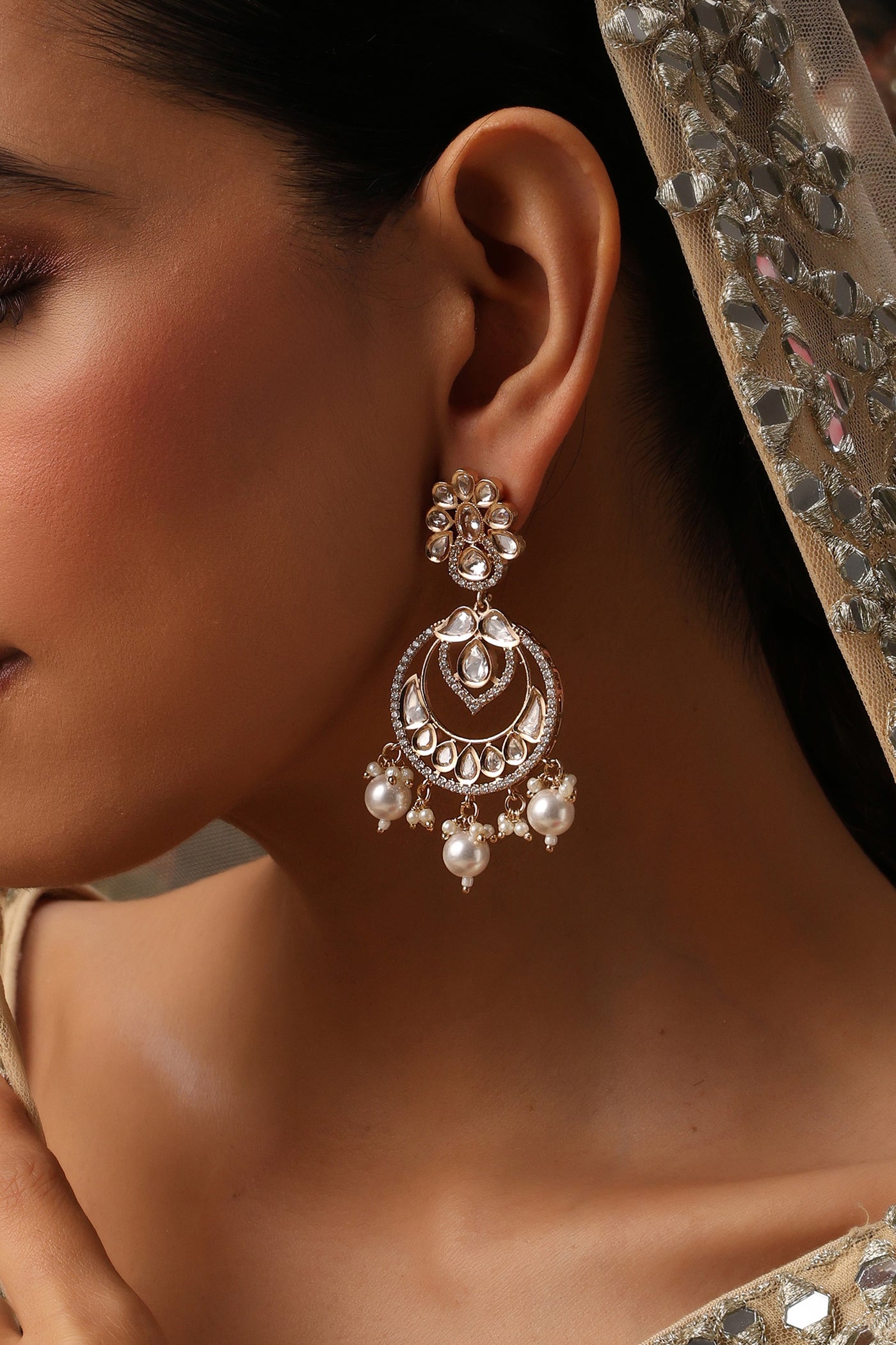Amna Gold Polki Chandbali Earrings