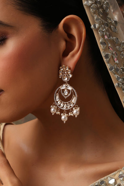 Amna Gold Polki Chandbali Earrings