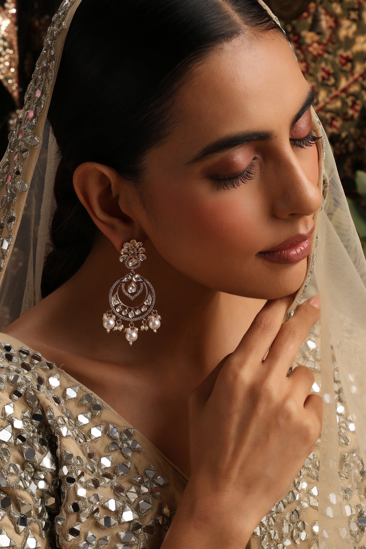 Amna Gold Polki Chandbali Earrings