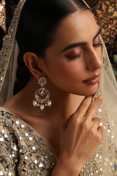 Amna Gold Polki Chandbali Earrings