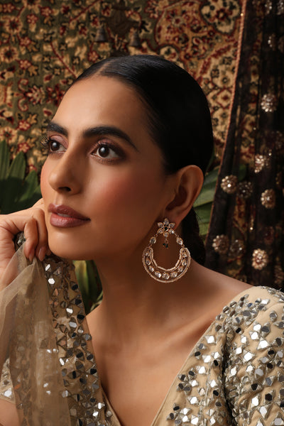 Antra Green Polki Chandbali Earrings