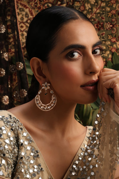 Antra Green Polki Chandbali Earrings