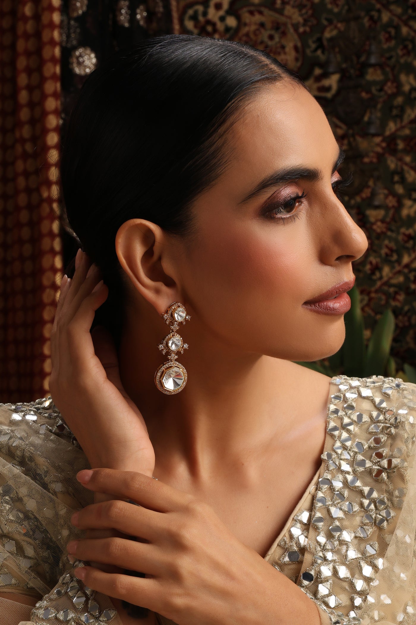 Taavi Rose Gold Polki Dangler Earrings