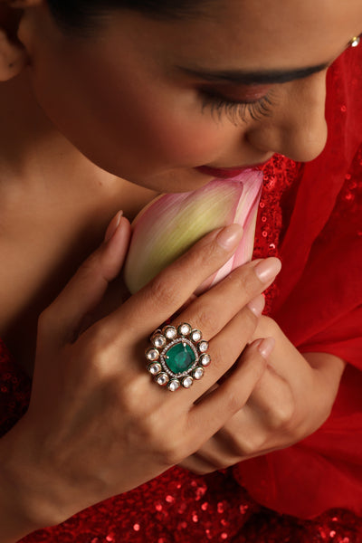 Rayna Emerald Kundan Ring
