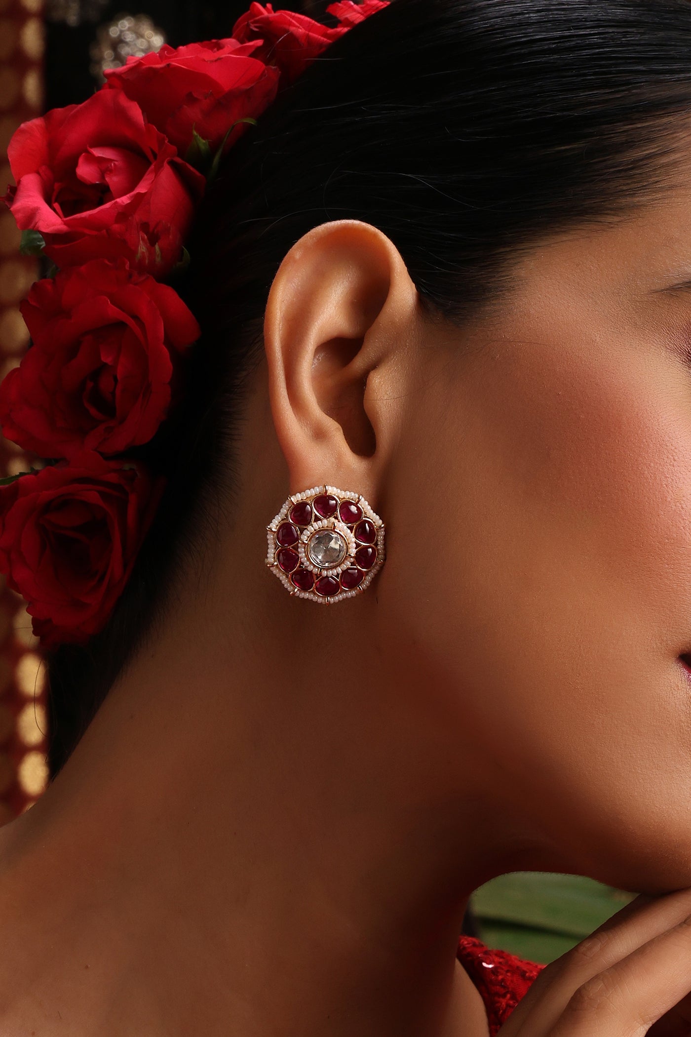 Nami Red Polki Stud Earrings