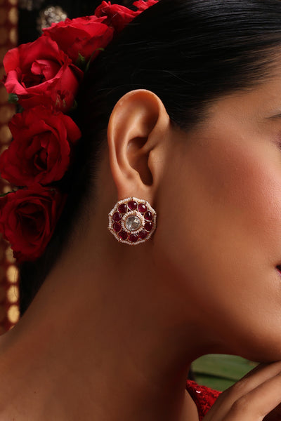 Nami Red Polki Stud Earrings