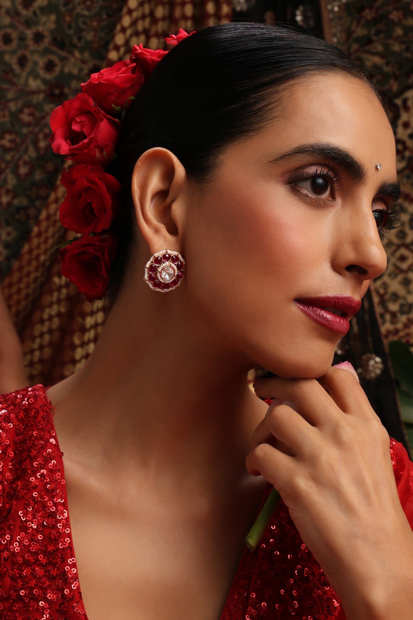 Nami Red Polki Stud Earrings