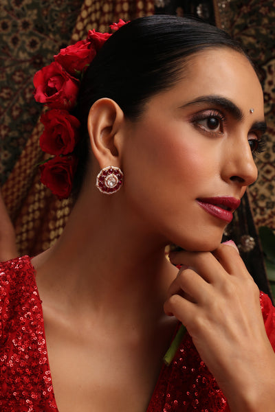 Nami Red Polki Stud Earrings