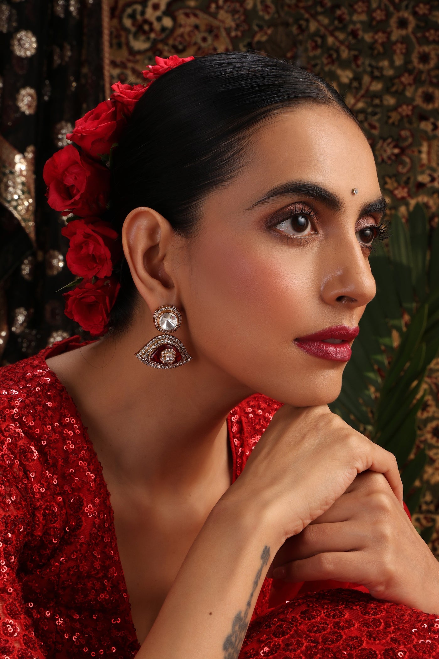 Nira Ruby Polki Stud Earrings