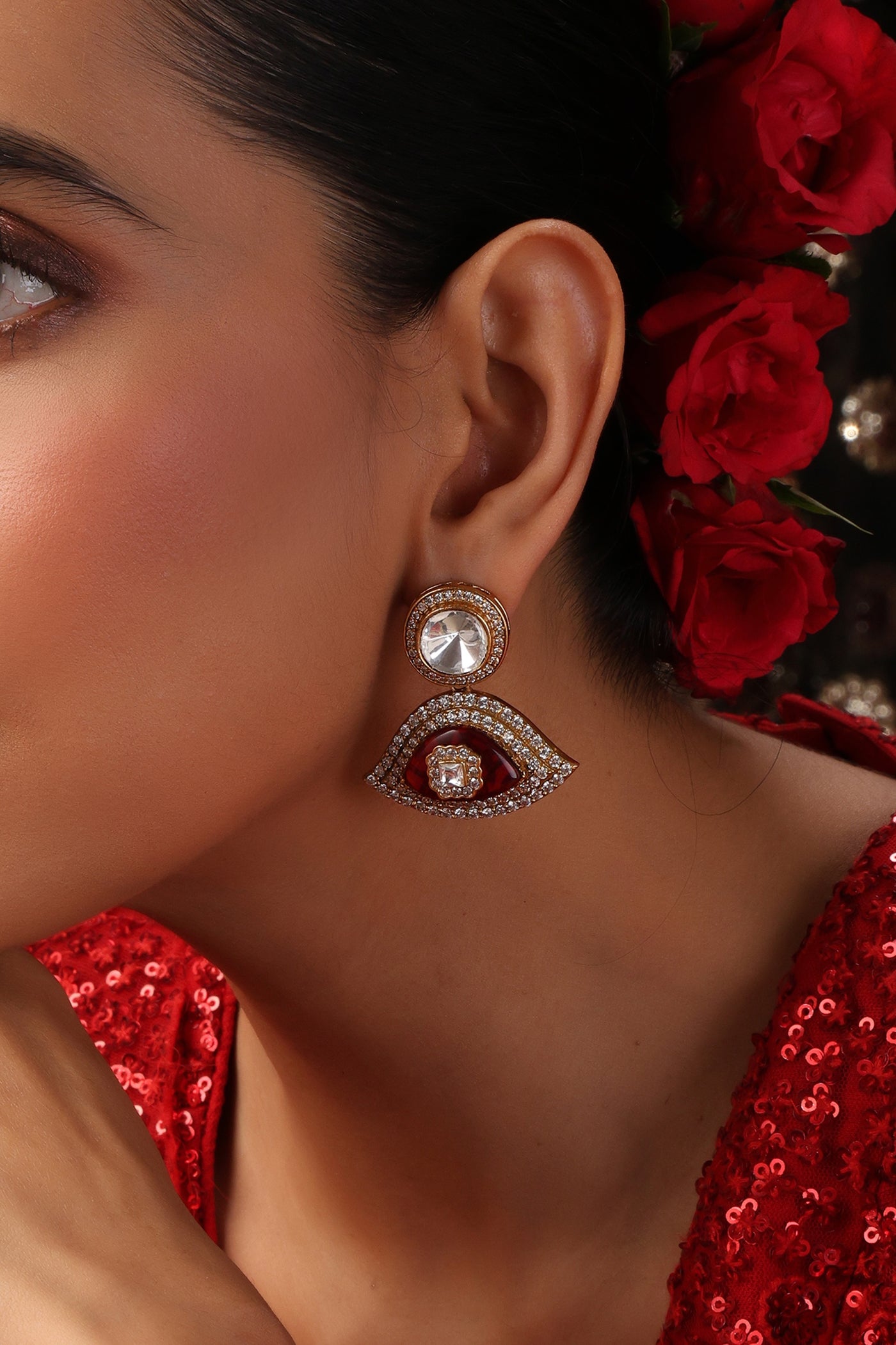 Nira Ruby Polki Stud Earrings