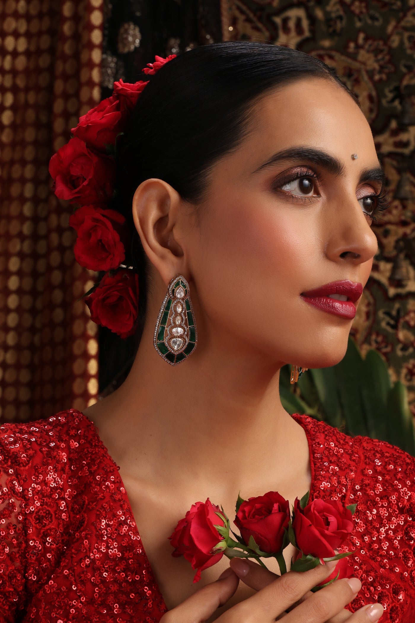 Pratha Green Polki Stud Earrings