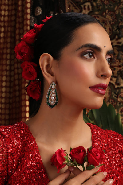 Pratha Green Polki Stud Earrings